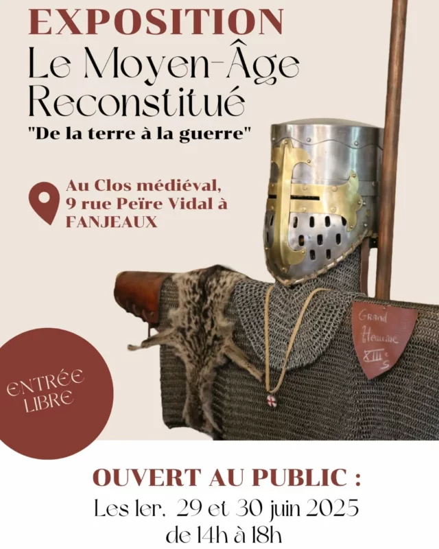 🏰✨ 𝐈𝐦𝐦𝐞𝐫𝐬𝐢𝐨𝐧 𝐞𝐧 𝐭𝐞𝐫𝐫𝐞 𝐦𝐞́𝐝𝐢𝐞́𝐯𝐚𝐥𝐞 !

Voyagez au temps des chevaliers grâce à l’exposition « Le Moyen Âge : de la terre à la guerre » de Véronique et Bernard Calmet. Ces deux passionnés vous présenteront tous les aspects de la vie quotidienne médiévale à travers une impressionnante collection d’objets divers et variés.

Une visite ludique et originale que vos enfants adoreront. 👍

Entrée libre. Tout âge.
🗓️ les 1er, 29 et 30 juin 2025
🕒 de 14h à 18h
📍 Rue Peire Vidal, à Fanjeaux (11270)

#Fanjeaux #sortirdanslaude #activitéfamiliale #exposition #moyenage #collinescathares #aude #audetourisme #occitanie #occitanie