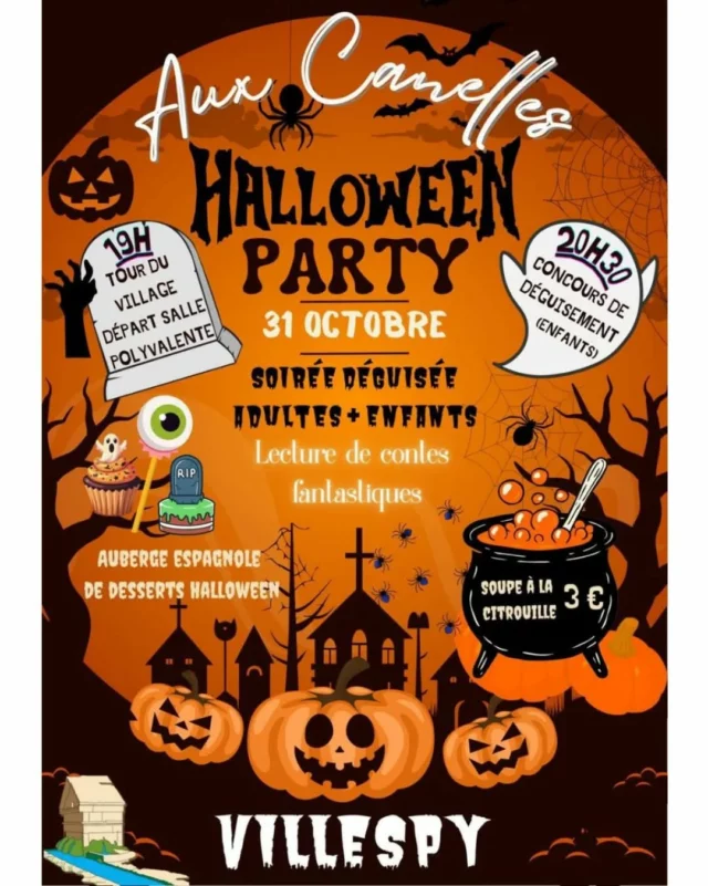 🎃👻 𝐂’𝐞𝐬𝐭 𝐛𝐢𝐞𝐧𝐭𝐨̂𝐭 𝐇𝐚𝐥𝐥𝐨𝐰𝐞𝐞𝐧 !
Diverses associations locales vous ont préparé un programme terrifiant : ateliers créatifs, Halloween Party, collecte de bonbons pour tous les petits monstres... 🍬😈 Prêt(e)s à frissonner ?
Toutes les infos ci-dessus ⬆️
#Halloween @auxcanelles_villespy @lasaucebramaise @villedebram #Halloween2025 #animations #AnimationsFamiliales #Bram #Villespy #Molandier #Villasavary #collinescathares #Aude #audetourisme