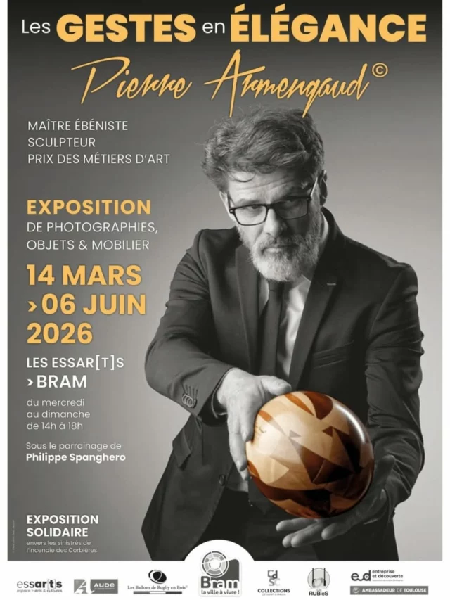 🏉 𝗘𝘅𝗽𝗼𝘀𝗶𝘁𝗶𝗼𝗻 « 𝗟𝗲𝘀 𝗚𝗲𝘀𝘁𝗲𝘀 𝗲𝗻 𝗘́𝗹𝗲́𝗴𝗮𝗻𝗰𝗲 »

Au printemps 2026, l’esprit “rugby” s’invite aux Essarts, espace arts et cultures de Bram avec Pierre Armengaud, maître artisan en métiers d’art, maître ébéniste et sculpteur, et créateur des célèbres Ballons de Rugby en Bois.

À travers l’exposition « Les Gestes en Élégance », le bellopodien Pierre Armengaud dévoile un univers où tradition, passion et excellence se rencontrent. Héritier d’un savoir-faire transmis depuis 1921, il transforme le bois en œuvres d’exception, faisant de l’ovale un symbole artistique reconnu bien au-delà du territoire.

Entre pièces d’apprentissage, mobilier, créations sculptées, ballons iconiques et photographies, l’exposition propose un parcours sensible autour du geste, de la transmission et du respect de la matière. Plus qu’une démonstration de savoir-faire, c’est une véritable déclaration d’amour au métier d’ébéniste et aux valeurs humaines qu’il incarne : exigence, engagement et élégance.

Venez découvrir un artisan qui fait rayonner le territoire et qui donne au bois une âme unique.

📍 @essarts.bram.fr , Parc des Essars à Bram (11150)

➡️ Entrée libre et gratuite | exposition ouverte au public du mercredi au dimanche de 14h à 18h | vernissage le vendredi 13 mars à 18h30.

#exposition #PierreArmengaud #rugby #Bram #Aude @audetourisme @voyageoccitanie