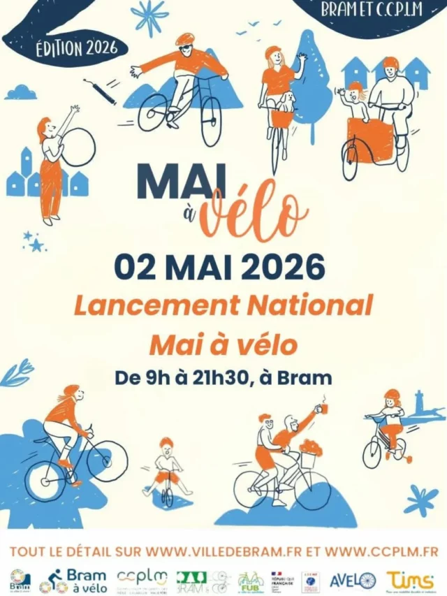 🚲 𝗕𝗿𝗮𝗺 𝗹𝗮𝗻𝗰𝗲 𝗼𝗳𝗳𝗶𝗰𝗶𝗲𝗹𝗹𝗲𝗺𝗲𝗻𝘁 𝗠𝗮𝗶 𝗮̀ 𝗩𝗲́𝗹𝗼 !

📅 SAMEDI 2 MAI 2026
📍 À Bram

La Ville de Bram, la Communauté de Communes Piège Lauragais Malepère et l’association Eco Bram & Co vous invitent à participer à une journée exceptionnelle.

Cette année, "Mai à Vélo" prend une toute nouvelle dimension, puisque Bram a l’honneur d’avoir été sélectionnée parmi les 4 villes françaises pour accueillir le lancement national de « Mai à Vélo » !
Tout au long de la journée, la commune sera animée autour du vélo, avec un programme d’activités accessibles à tous les publics, petits et grands, du matin au soir, et réparties sur différents lieux de Bram.

Vous trouverez ci-dessous un aperçu de certaines d’entre elles :

🚴𝗗𝗲̀𝘀 𝗹𝗲 𝗺𝗮𝘁𝗶𝗻 : 𝘂𝗻𝗲 𝗯𝗮𝗹𝗮𝗱𝗲 𝗽𝗼𝘂𝗿 𝗯𝗶𝗲𝗻 𝗰𝗼𝗺𝗺𝗲𝗻𝗰𝗲𝗿 𝗹𝗮 𝗷𝗼𝘂𝗿𝗻𝗲́𝗲
Une balade à vélo d’environ 10 km sera proposée avec un départ à 11h depuis le Parc des Essars.
Cette balade sera également accessible aux seniors grâce à la mise à disposition de triporteurs.
Les personnes souhaitant en bénéficier (seniors ou accompagnants) peuvent s’inscrire à l’adresse suivante : contact@lauragaismobilite.com

🎭 𝗨𝗻 𝘀𝗽𝗲𝗰𝘁𝗮𝗰𝗹𝗲 𝗽𝗼𝘂𝗿 𝘁𝗼𝘂𝘀 𝗹𝗲𝘀 𝗮̂𝗴𝗲𝘀
Un moment festif et accessible à toute la famille pour partager ensemble une parenthèse artistique au cœur de la journée dans le Parc des Essars.

🎨 𝗟𝗮 𝗙𝗿𝗲𝘀𝗾𝘂𝗲 𝗱𝗲 𝗹𝗮 𝗺𝗼𝗯𝗶𝗹𝗶𝘁𝗲́
Un atelier collaboratif pour mieux comprendre les enjeux des déplacements d’aujourd’hui et de demain.
𝗜𝗻𝘀𝗰𝗿𝗶𝗽𝘁𝗶𝗼𝗻 𝗼𝗯𝗹𝗶𝗴𝗮𝘁𝗼𝗶𝗿𝗲 𝘃𝗶𝗮 𝗰𝗲 𝗹𝗶𝗲𝗻 :  https://forms.cloud.microsoft/e/j1rE8RDZ23

🎬 𝗖𝗶𝗻𝗲́𝗺𝗮 𝗲𝘁 𝗰𝗼𝗻𝘃𝗶𝘃𝗶𝗮𝗹𝗶𝘁𝗲́
Prolongez la journée avec la projection du film "Partir" en Ciné Cyclo, à 20h30 aux Halles Claude Nougaro, accompagnée d’un espace restauration pour partager un moment chaleureux.

𝗣𝗿𝗼𝗴𝗿𝗮𝗺𝗺𝗲 𝗱𝗲́𝘁𝗮𝗶𝗹𝗹𝗲́ 𝗲𝘁 𝗵𝗼𝗿𝗮𝗶𝗿𝗲𝘀
Sur le Facebook de la @villedebram

🚴Que vous soyez cycliste régulier, amateur occasionnel ou simplement curieux, cette journée est pensée pour rassembler toutes les générations autour d’une mobilité plus douce.

#maiàvélo #Bram #aude #occitanie #vélo