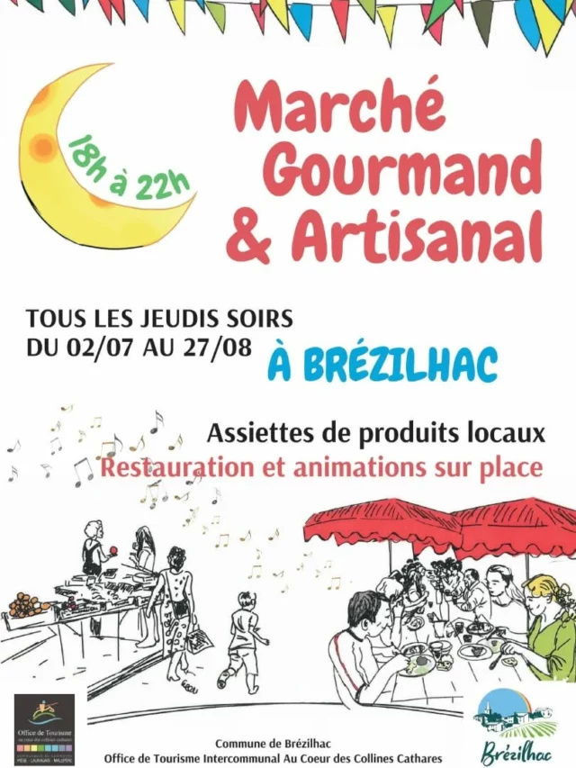 🎉☀️🧺 𝗠𝗮𝗿𝗰𝗵𝗲́ 𝗴𝗼𝘂𝗿𝗺𝗮𝗻𝗱 𝗲𝘁 𝗮𝗿𝘁𝗶𝘀𝗮𝗻𝗮𝗹 𝗮̀ 𝗕𝗿𝗲́𝘇𝗶𝗹𝗵𝗮𝗰

Faites votre marché ! Tout l'été, partez à la rencontre des producteurs et des créateurs des collines cathares les jeudis soirs (de 18h à 22h) au marché gourmand & artisanal de Brézilhac.

Restauration et dégustations sur place. 🍴😋 
Stands de produits locaux. 🍻🧀 

➡️Premier RDV : le jeudi 02 juillet 2026 à 18h 🎶 la chanteuse Marina Perez assurera l’ambiance musicale 🎤

Invitez vos amis, partagez l’info, et venez nombreux profiter de ces belles soirées d’été à Brézilhac ! ☀️🍷🎶

#marchédeproducteurs #marchégourmand #Brézilhac #collinescathares #aude @audetourisme @voyageoccitanie
